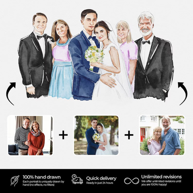 Retrato Personalizado de Familia - Hechas a Mano
