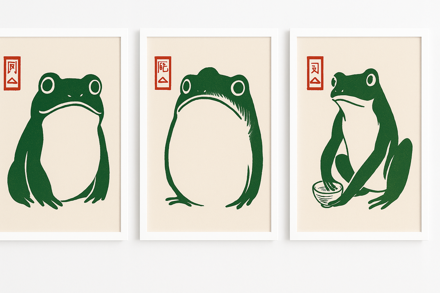 Set of 3 Japanese Frog Prints - Hand made