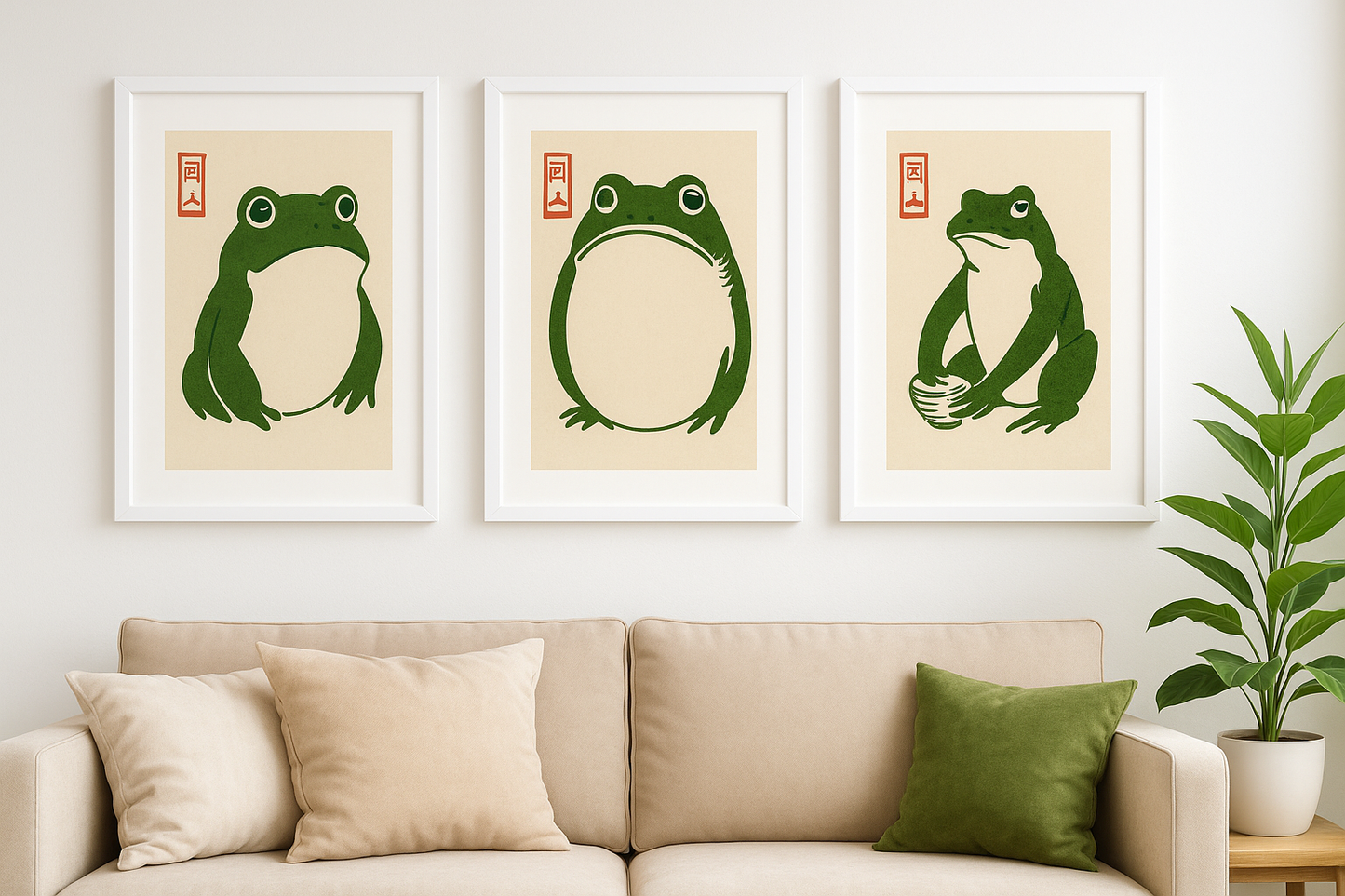 Set of 3 Japanese Frog Prints - Hand made