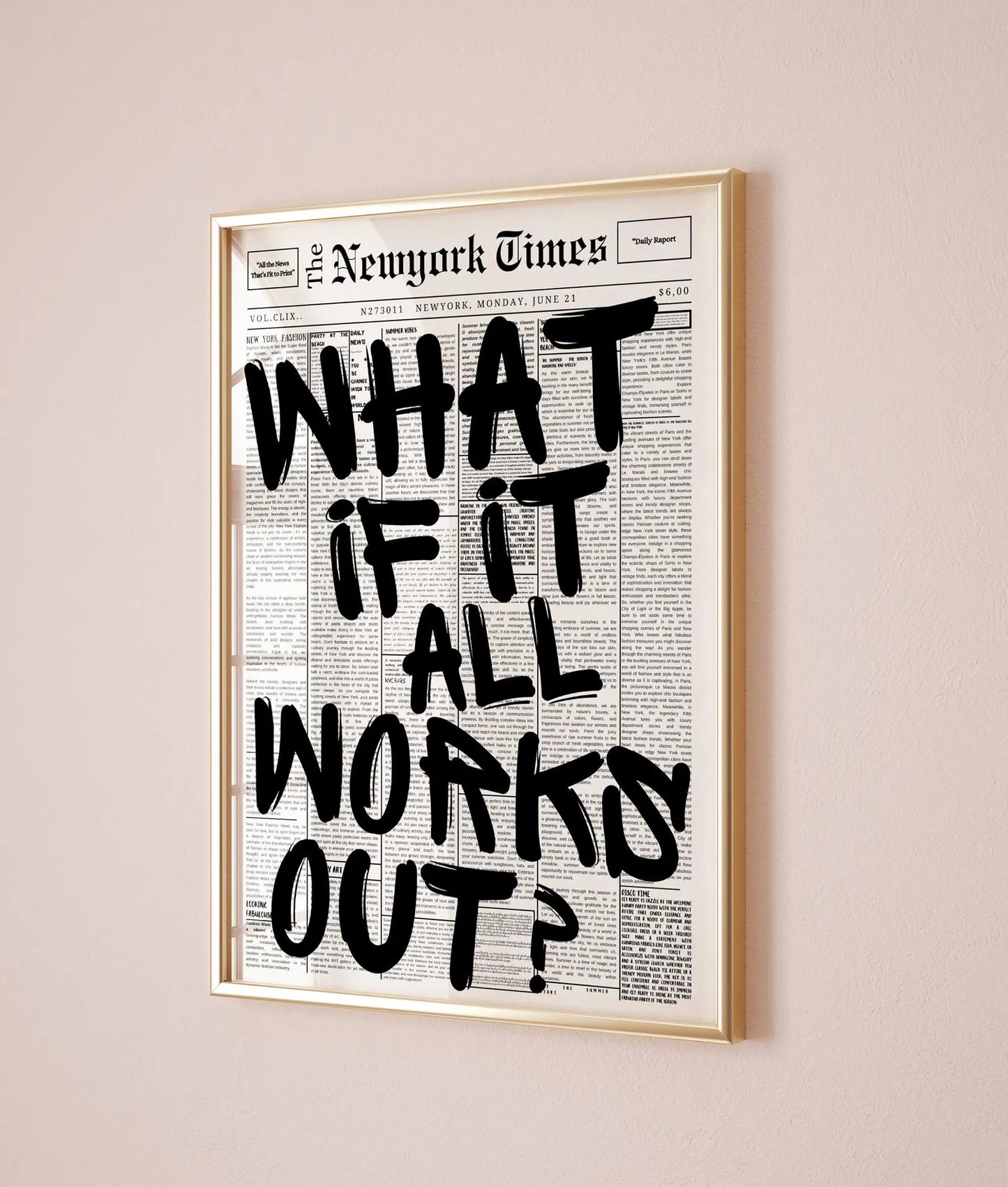 Black Positive Quote Print Newspaper - Hand made