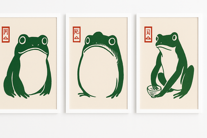 Set of 3 Japanese Frog Prints - Hand made