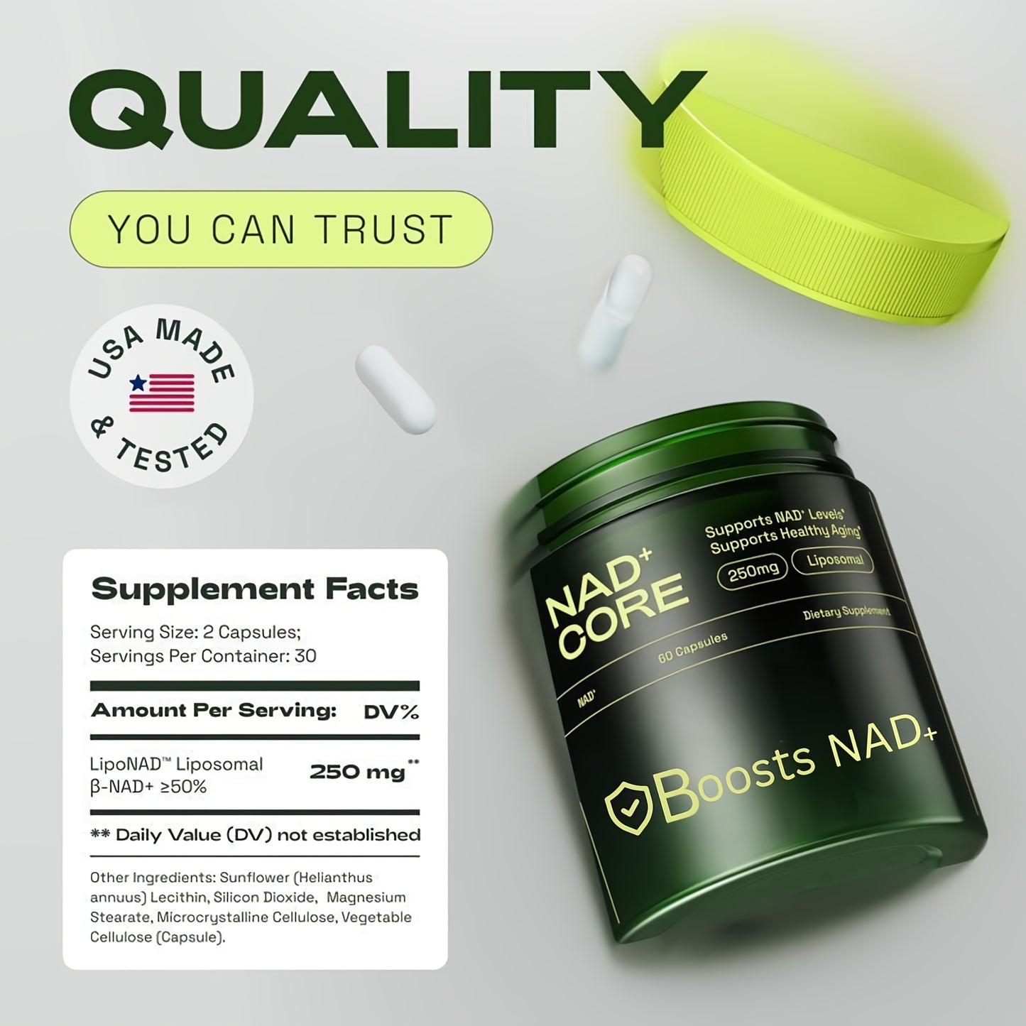 Supplement alternative - Liposomal Nicotinamide Riboside, Resveratrol, Quercetin - High-purity NR900-NAD+ Supplement - 80 capsules